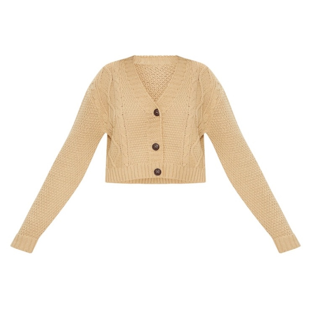 Camel Cable Cropped Cardigan - Picture 2 of 3